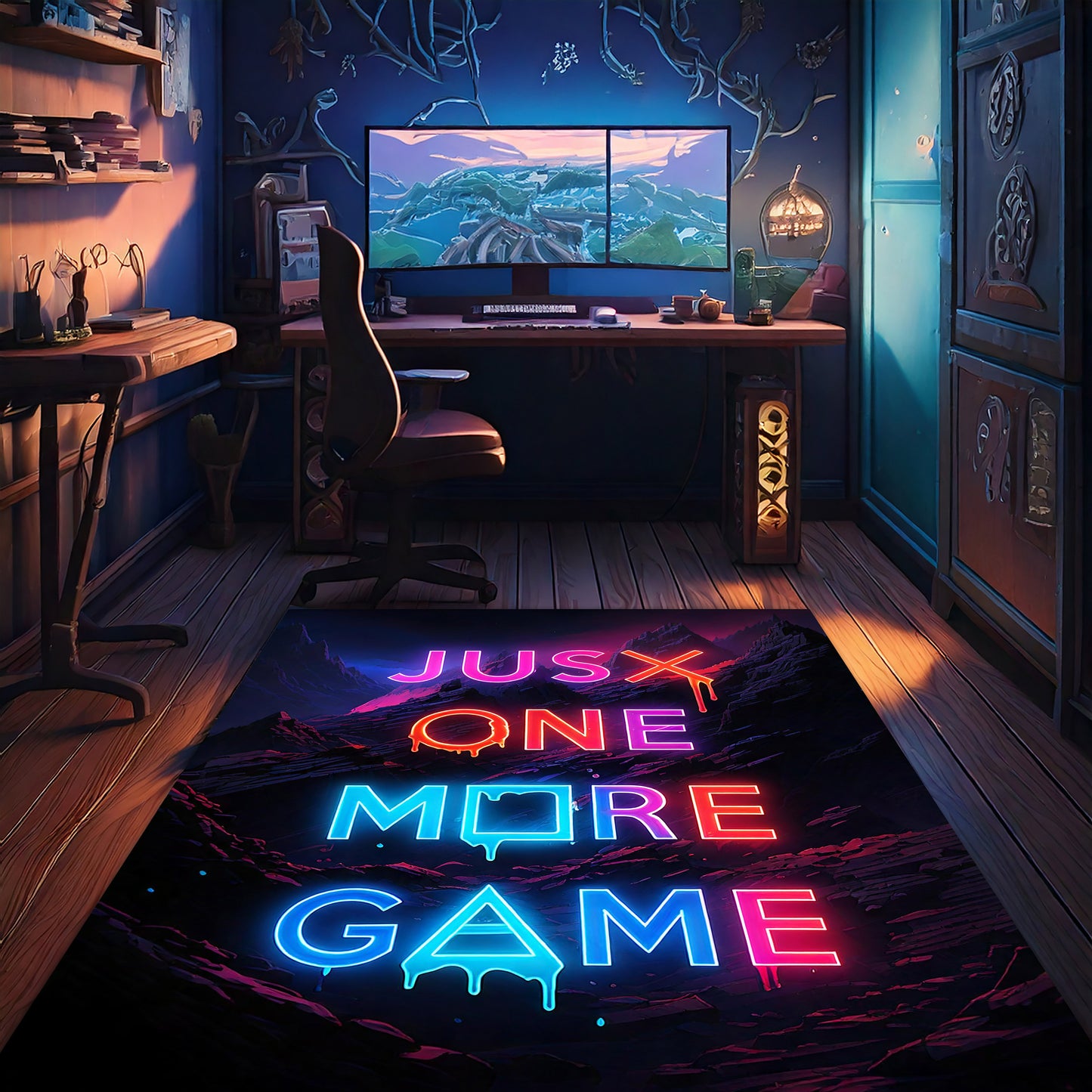 Just One More Game Yazılı Oyun Halısı | Gamer Odalarına Özel Tasarım