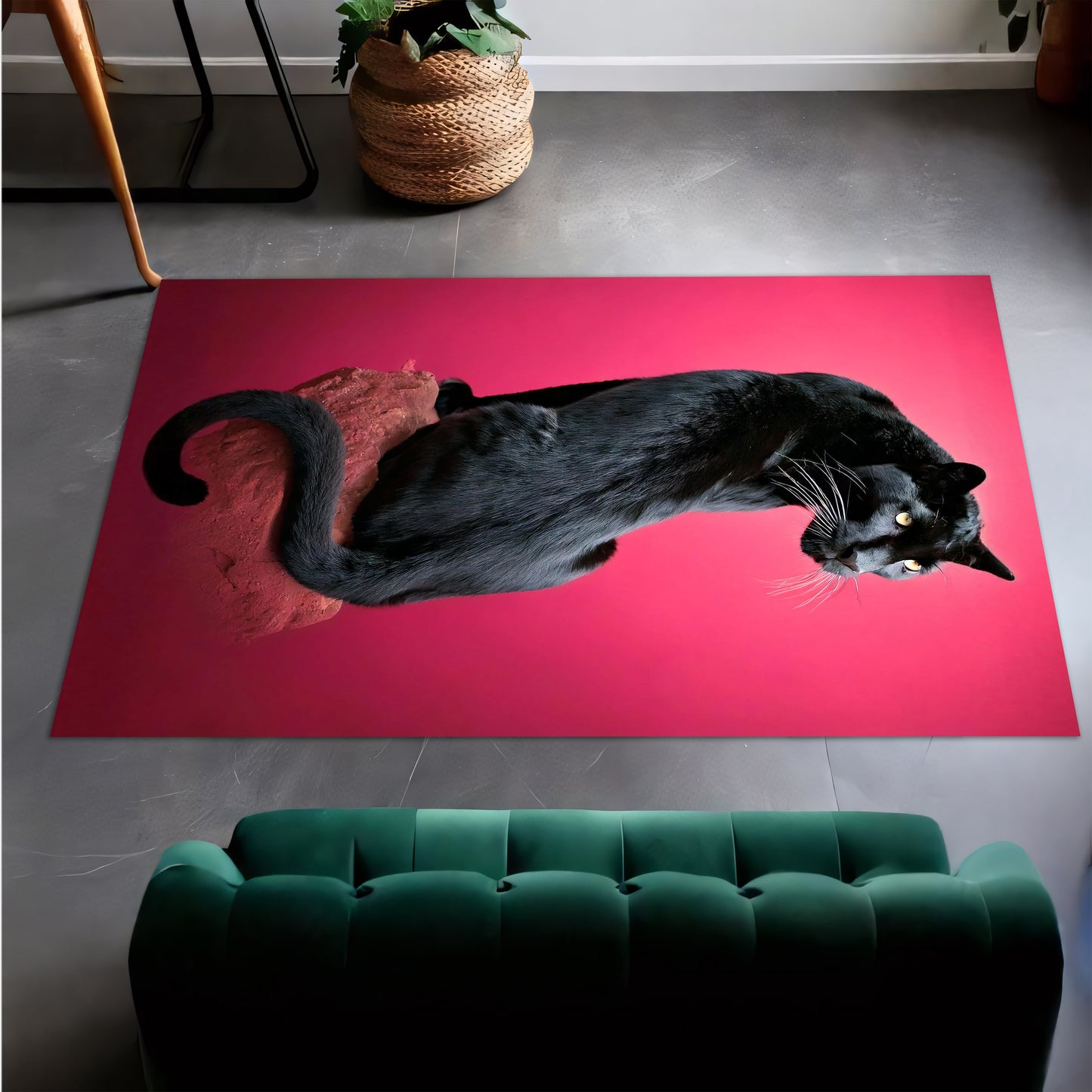 Pembe Arka Planlı Siyah Leopar Temalı Halı | Cesur ve Şık Tasarım