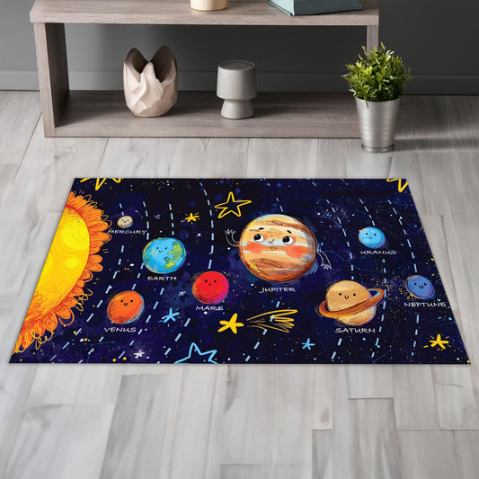 "Astronomi ve Gezegen Desenli Çocuk Halısı | Uzay Meraklısı Miniklere Özel Halı"